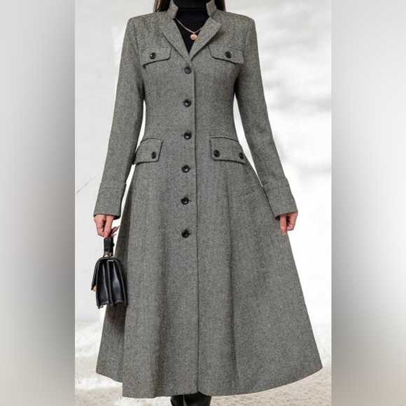 Lapel button down grey coat - Picture 1 of 3